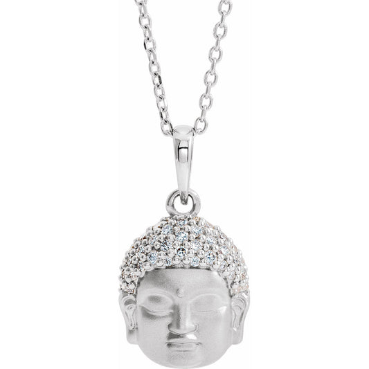 14K White 1/8 CTW Diamond Buddha 16-18 Necklace