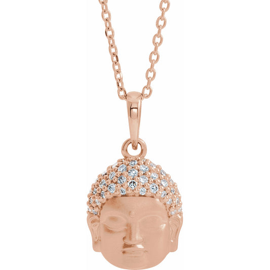 14K Rose 1/8 CTW Diamond Buddha 16-18 Necklace