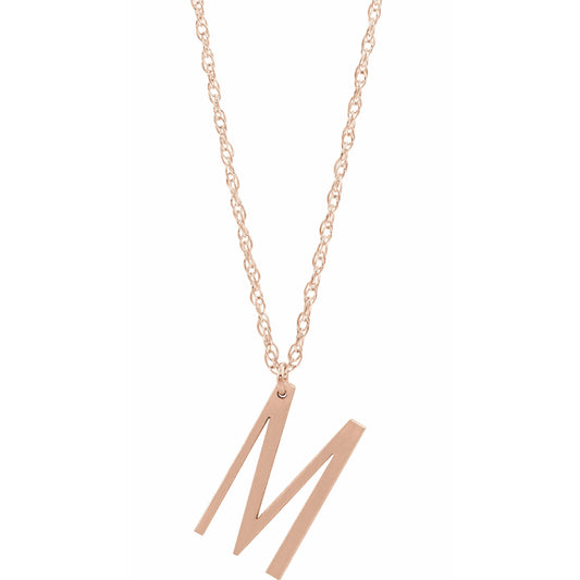 14K Rose Block Initial M 16-18 Necklace with Brush Finish
