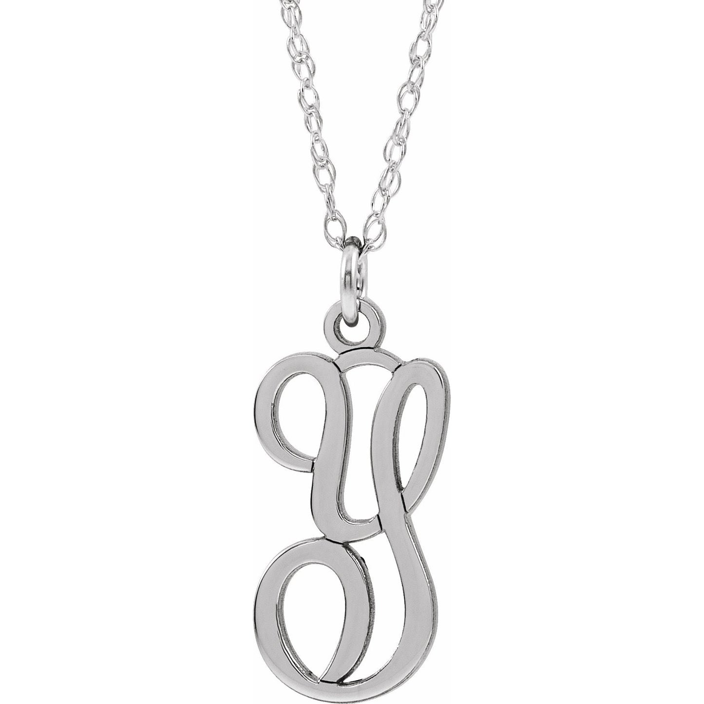 14K White Script Initial Y 16-18 Necklace