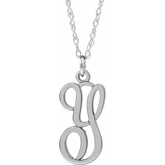 14K White Script Initial Y 16-18 Necklace