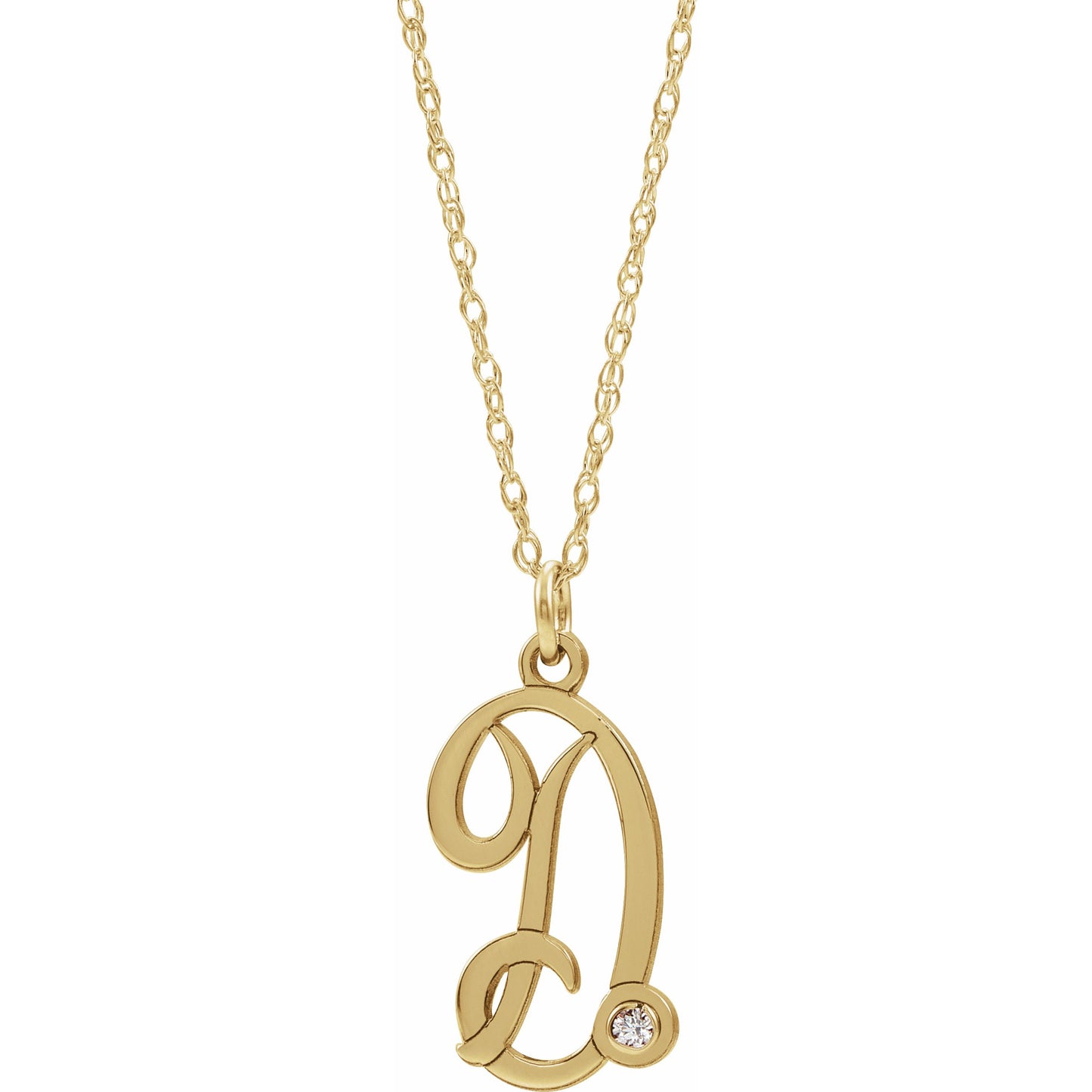14K Yellow Gold-Plated .02 CT Diamond Script Initial D 16-18 Necklace