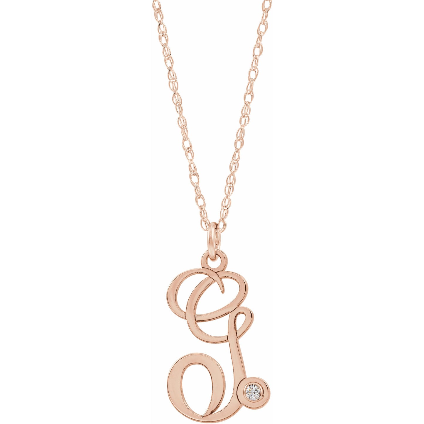 14K Rose .02 CT Diamond Script Initial G 16-18 Necklace