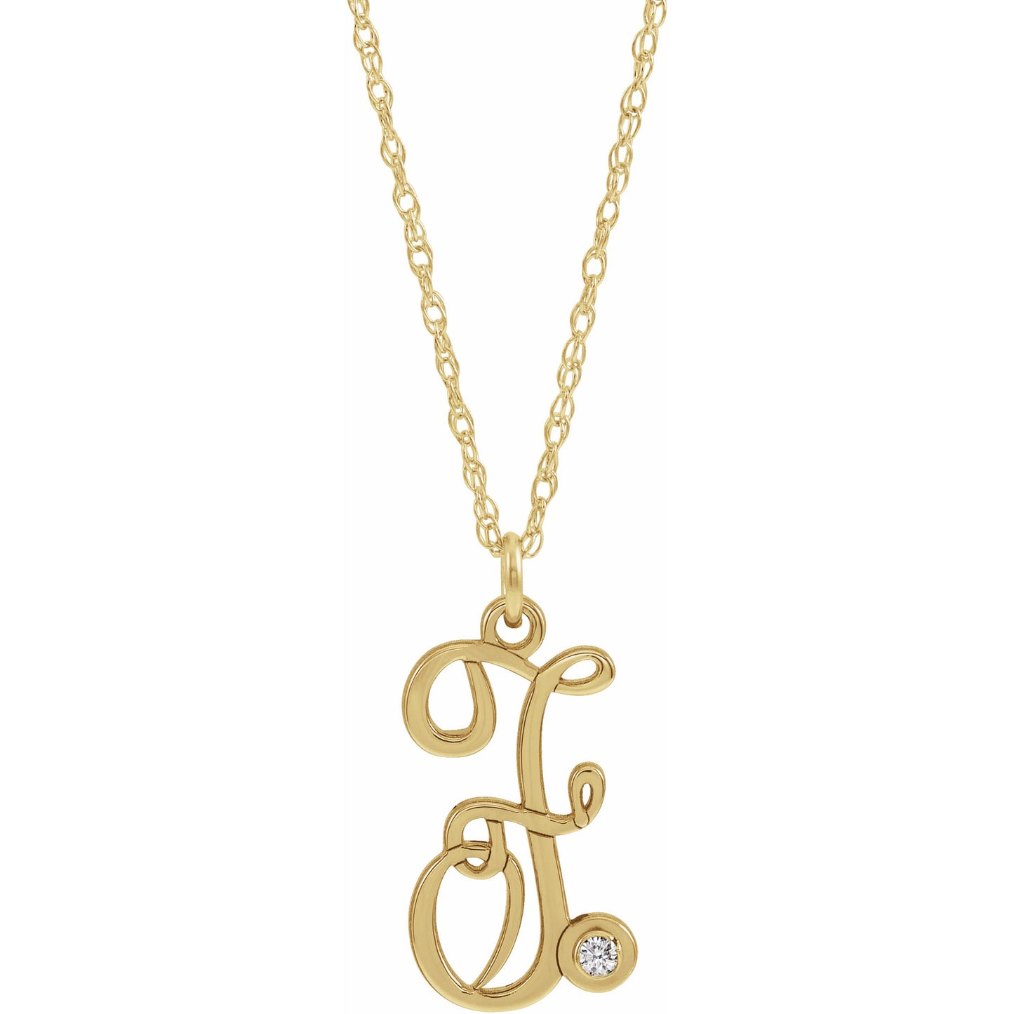 14K Yellow Gold-Plated .02 CT Diamond Script Initial F 16-18 Necklace