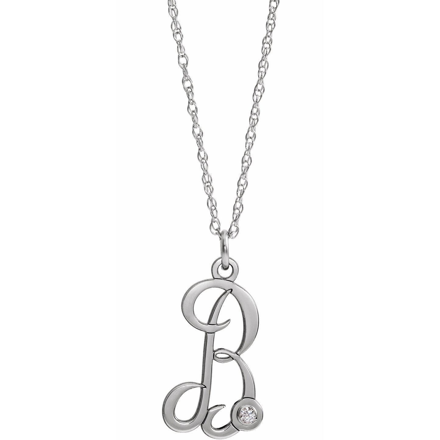 14K White .02 CT Diamond Script Initial B 16-18 Necklace