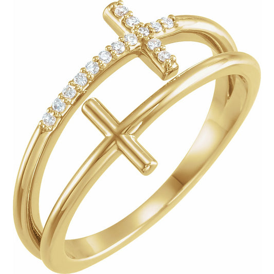 14K Yellow .06 CTW Diamond Sideways Cross Ring
