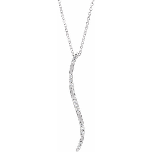 14K White .07 CTW Diamond Freeform Vertical Bar 16-18 Necklace