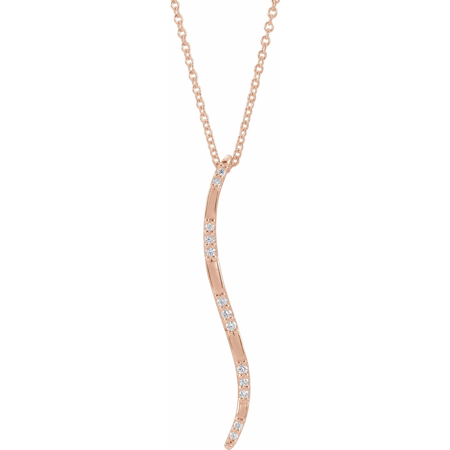 14K Rose .07 CTW Diamond Freeform Vertical Bar 16-18 Necklace