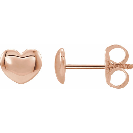 14K Rose 5.9x5.4 mm Youth Puffed Heart Earrings