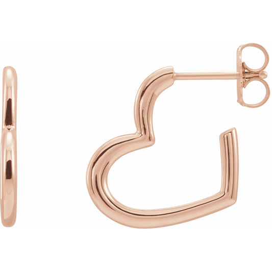 14K Rose Heart Hoop Earrings