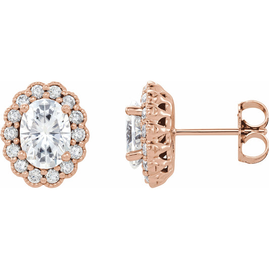 14K Rose 7x5 mm Oval Forever Oneu2122 Moissanite & 3/8 CTW Diamond Earrings