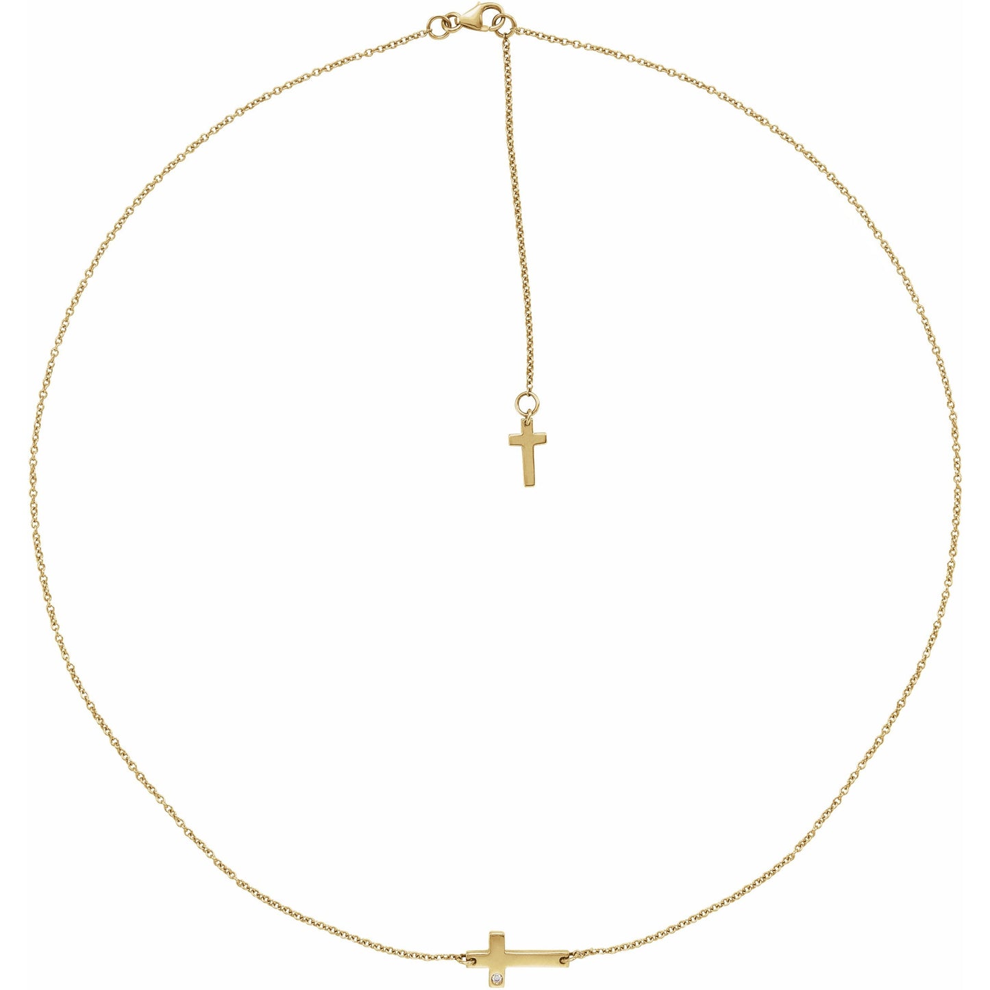14K Yellow 1/10 CT Diamond Sideways Cross Necklace