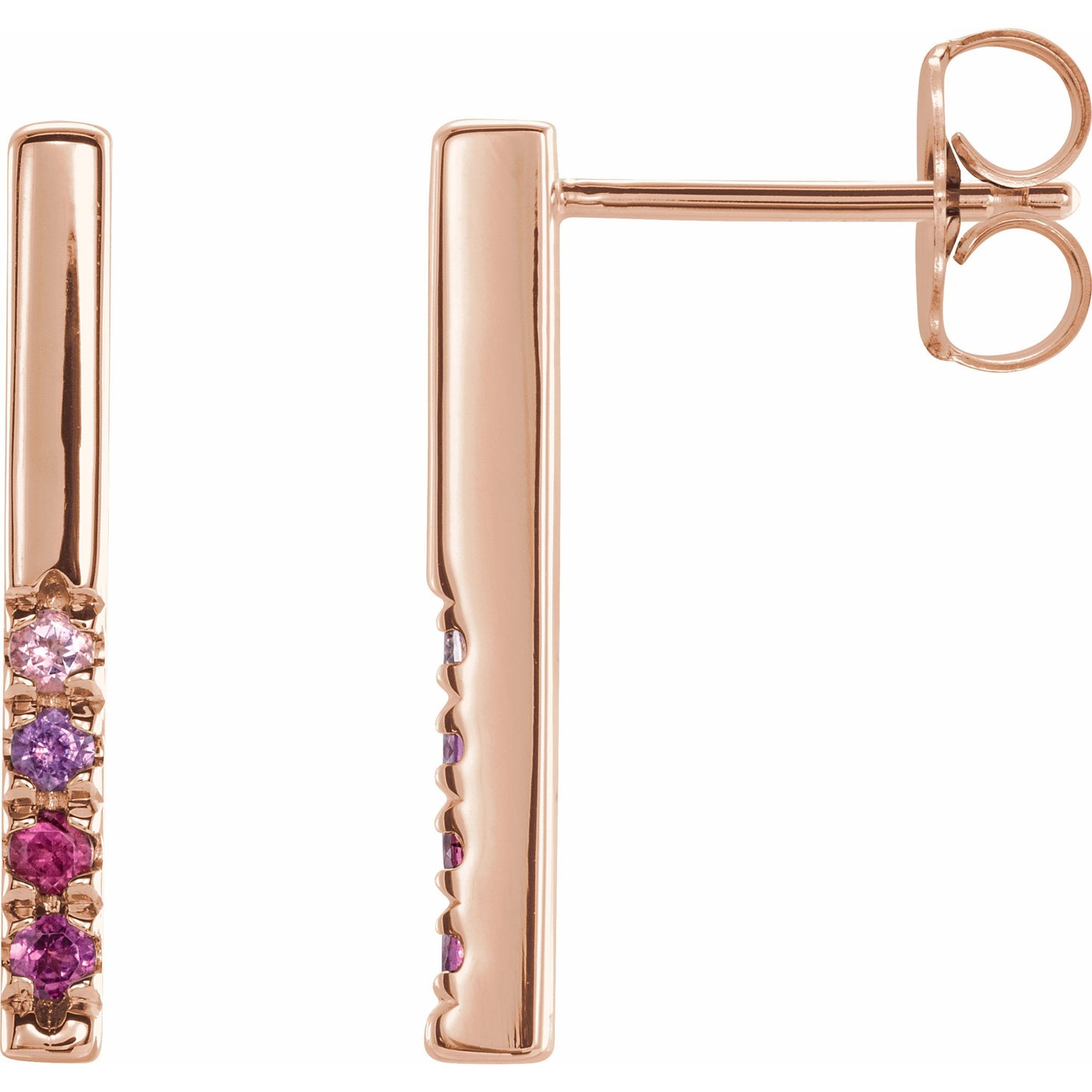 14K Rose Pink Multi-Gemstone French-Set Bar Earrings