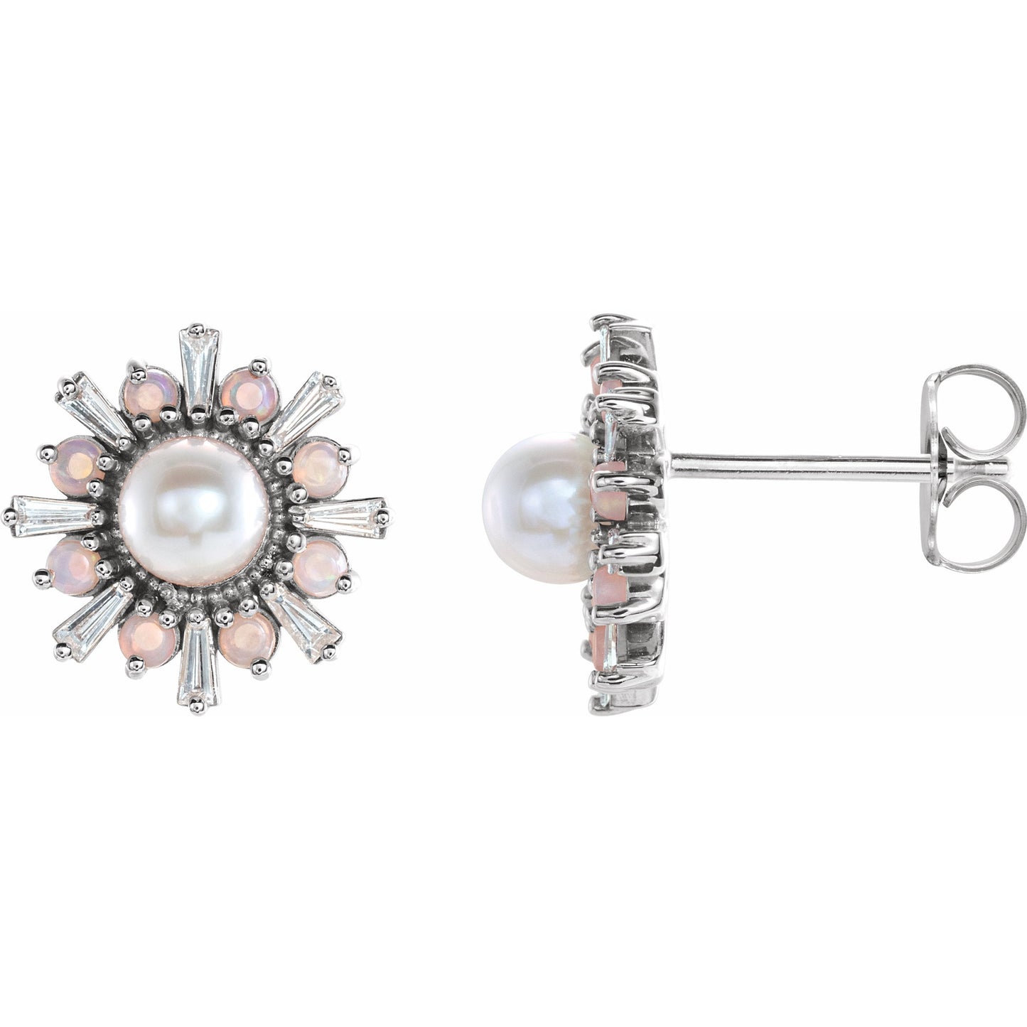 14K White Akoya Pearl, White Opal & 1/6 CTW Diamond Earrings
