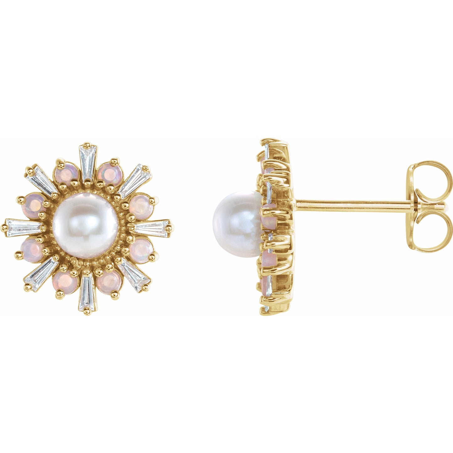 14K Yellow Akoya Pearl, White Opal & 1/6 CTW Diamond Earrings