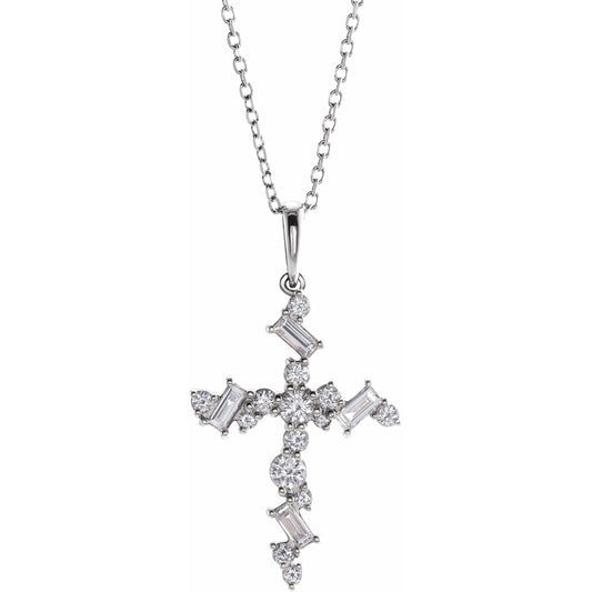 14K White 3/8 CTW Diamond Scattered Cross 16-18 Necklace