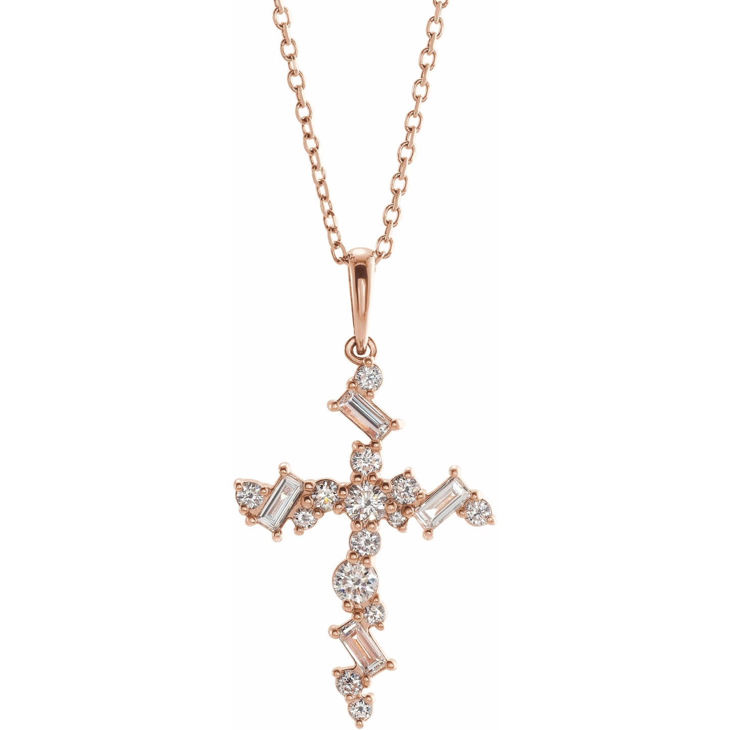 14K Rose 3/8 CTW Diamond Scattered Cross 16-18 Necklace