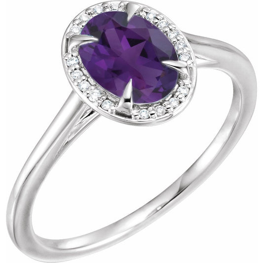 14K White 8x6 mm Oval Amethyst & .05 CTW Diamond Ring