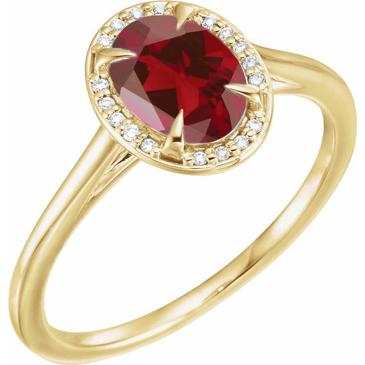 14K Yellow 8x6 mm Oval Mozambique Garnet & .05 CTW Diamond Ring