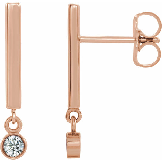 14K Rose 1/8 CTW Diamond Bar Earrings
