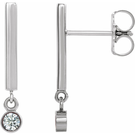 14K White 1/8 CTW Diamond Bar Earrings