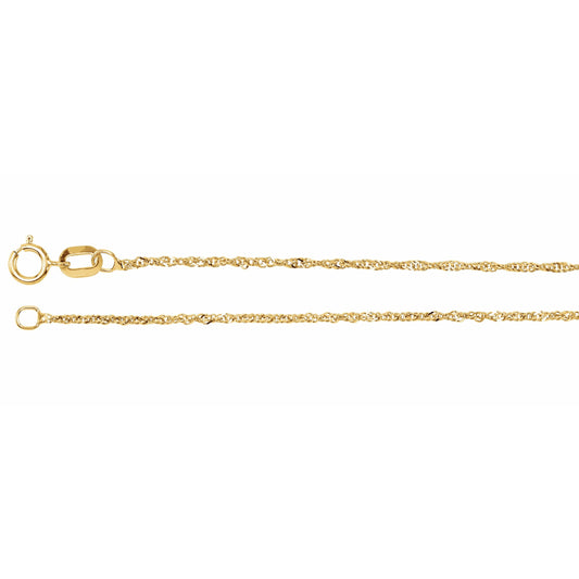 14K Yellow 1 mm Singapore Chain 7 Bracelet