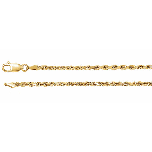 14K Yellow 2.5 mm Diamond Cut Rope 7 Chain
