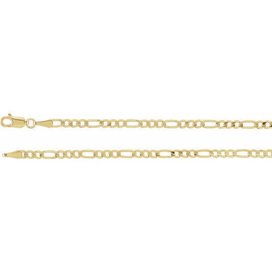 14K Yellow 3 mm Solid Figaro 7 Chain