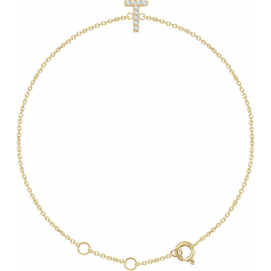 14K Yellow .05 CTW Diamond Initial T 6-7 Bracelet