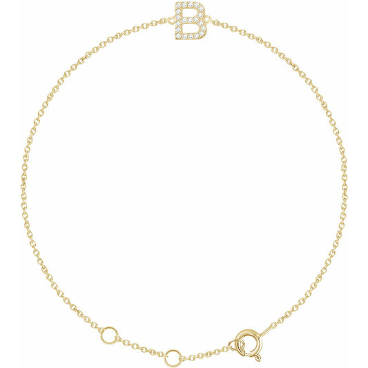 14K Yellow .07 CTW Diamond Initial B 6-7 Bracelet