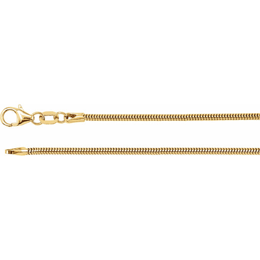 14K Yellow 1.5 mm Solid Round Snake 7 Chain