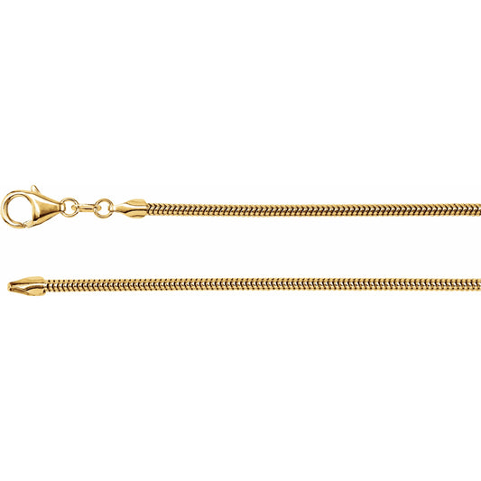 14K Yellow 2 mm Solid Round Snake 7 Chain
