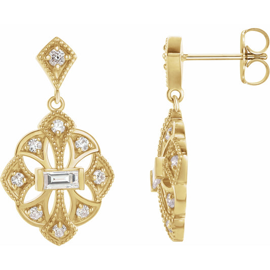 14K Yellow 3/8 CTW Diamond Vintage-Inspired Earrings