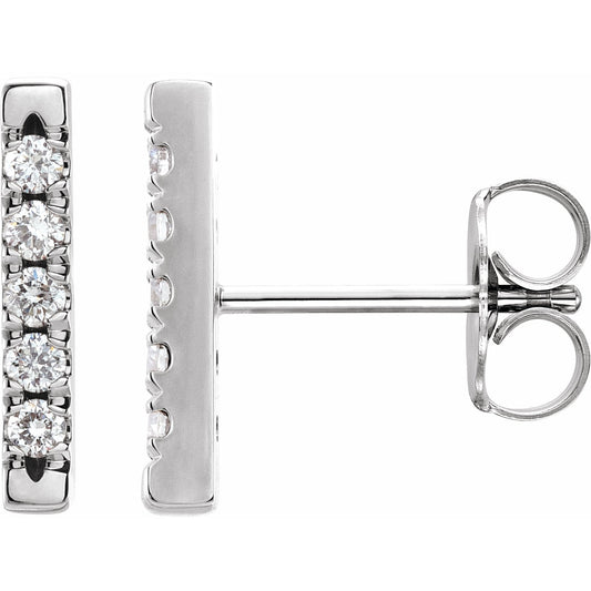 14K White 1/8 CTW Diamond French-Set Bar Earrings