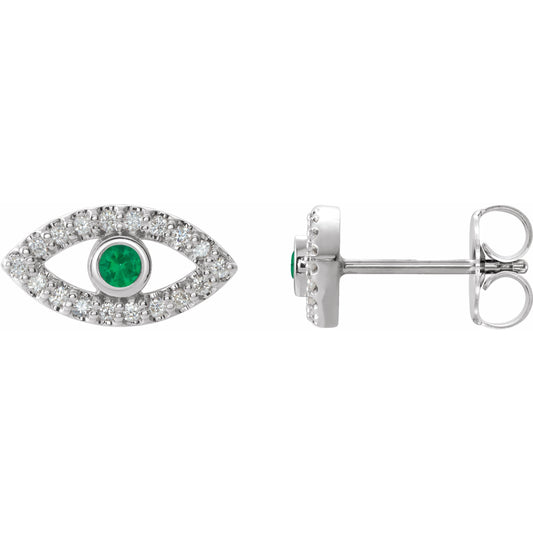 14K White Emerald & White Sapphire Earrings