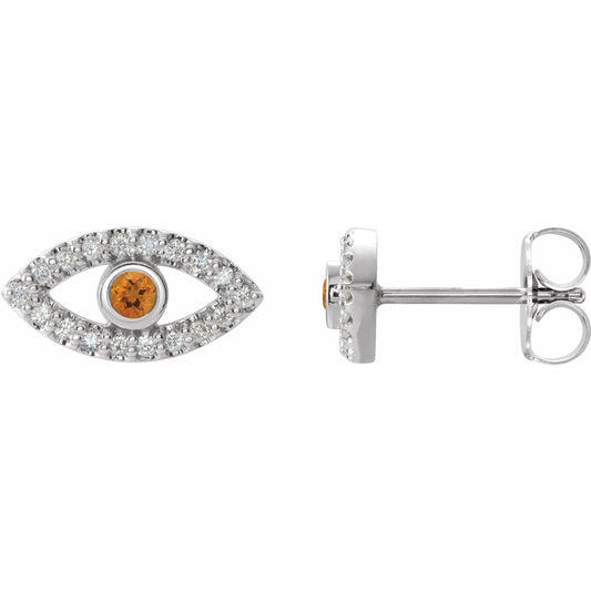 14K White Citrine & White Sapphire Earrings