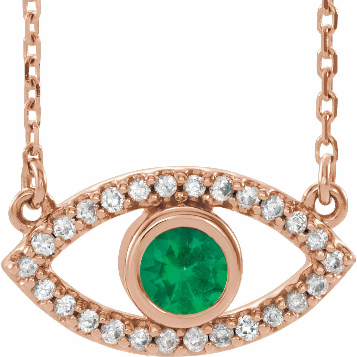 14K Rose Emerald & White Sapphire Evil Eye 18 Necklace