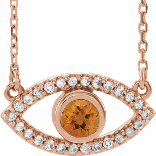 14K Rose Citrine & White Sapphire Evil Eye 18 Necklace
