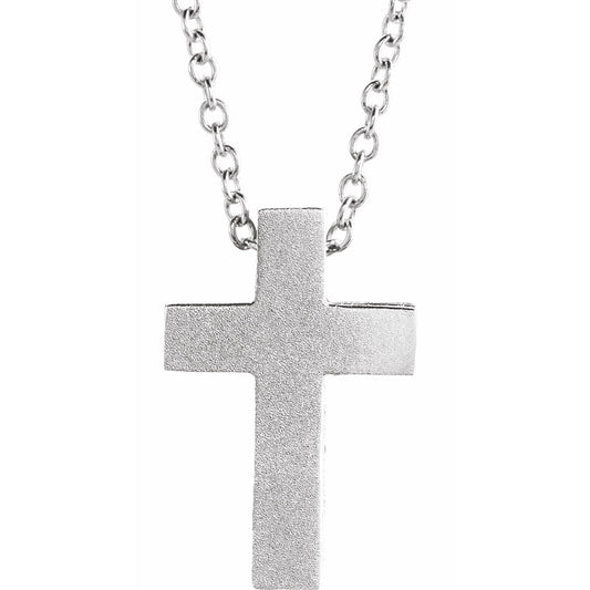 14K White 13.5x9 mm Scroll Cross 16-18 Necklace