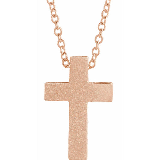14K Rose 13.5x9 mm Scroll Cross 16-18 Necklace