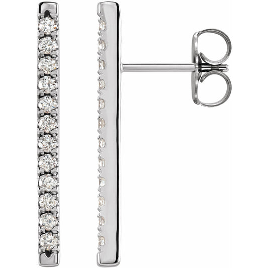 14K White 1/3 CTW Diamond French-Set Bar Earrings