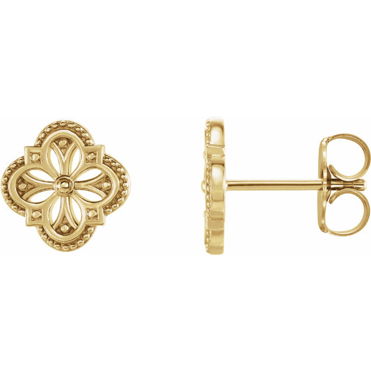 14K Yellow Vintage-Inspired Clover Earrings