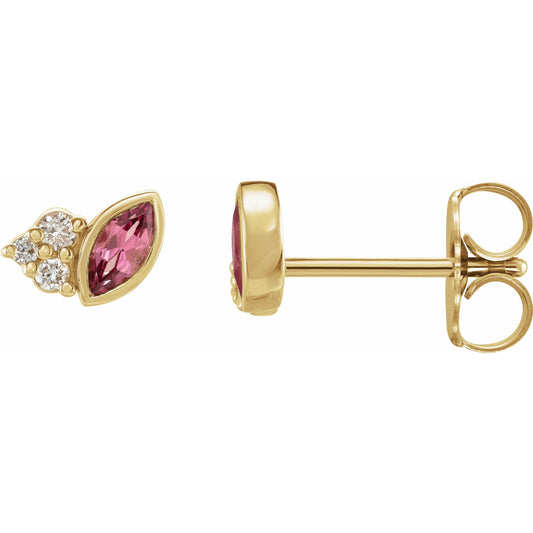 14K Yellow Pink Tourmaline & .05 CTW Diamond Earrings