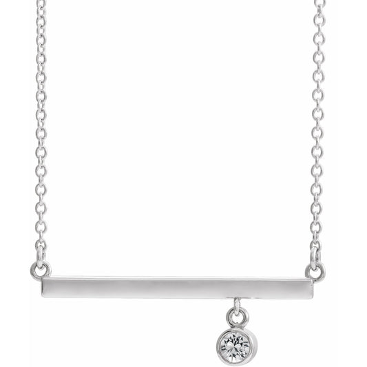 14K White Diamond Bezel-Set 18 Bar Necklace