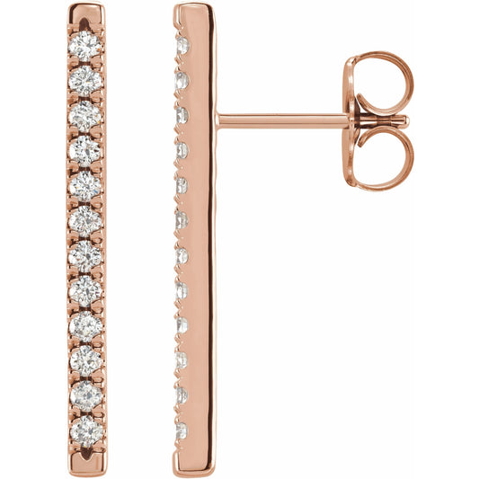14K Rose 1/3 CTW Diamond French-Set Bar Earrings