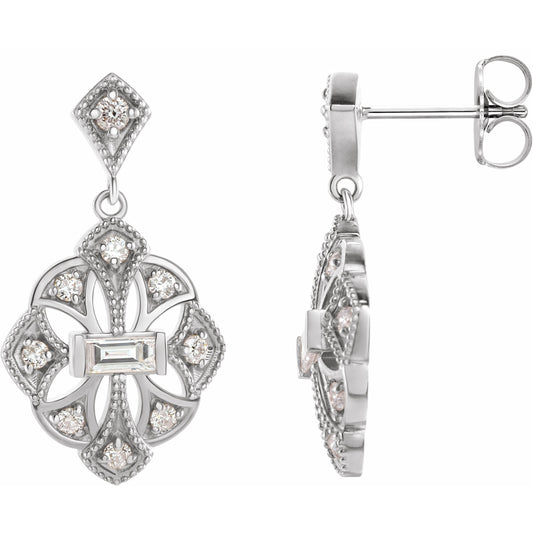14K White 3/8 CTW Diamond Vintage-Inspired Earrings