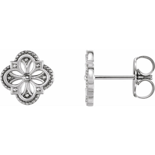 14K White Vintage-Inspired Clover Earrings