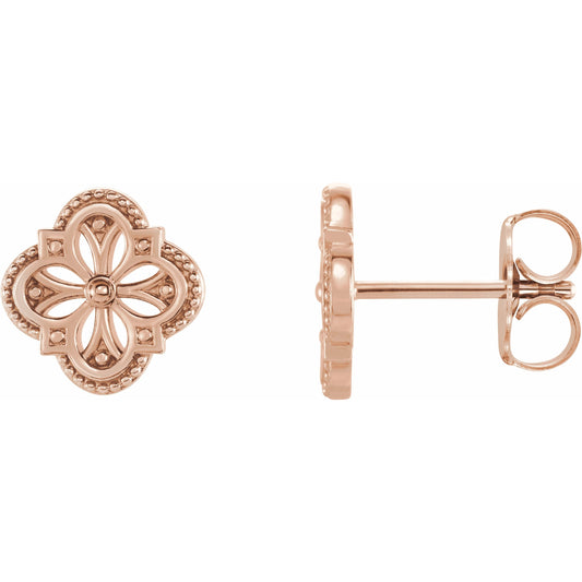14K Rose Vintage-Inspired Clover Earrings