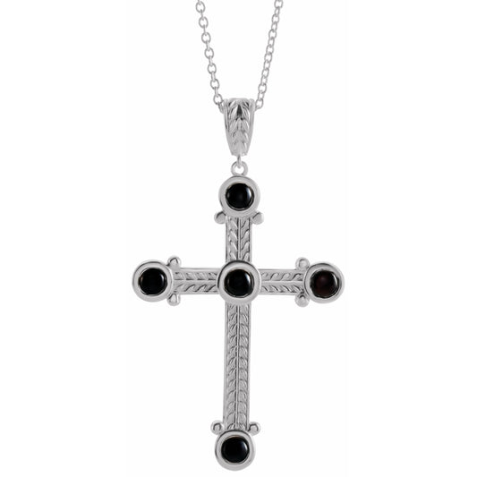 14K White Onyx Cross 16-18 Necklace