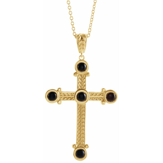14K Yellow Onyx Cross 16-18 Necklace